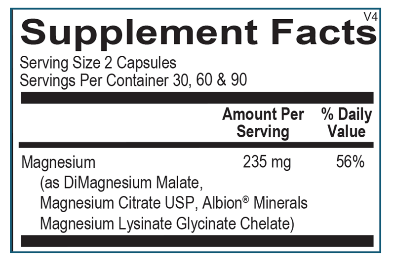 Reacted Magnesium supplement facts image