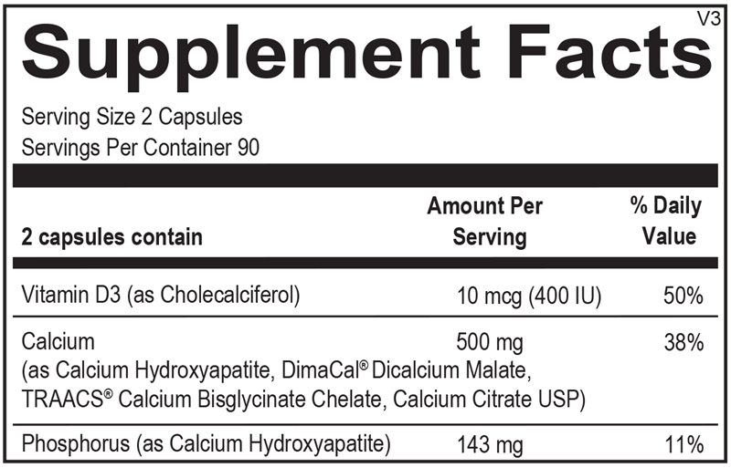 Reacted Calcium supplement facts image