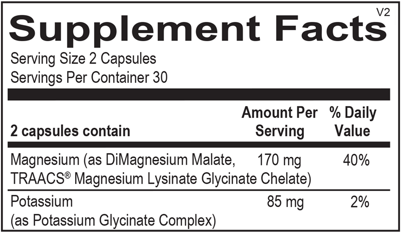 Reacted Magnesium & Potassium supplement facts image