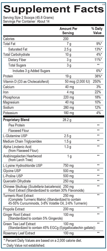 InflammaCORE® Vanilla Chai with Pea Protein supplement facts image